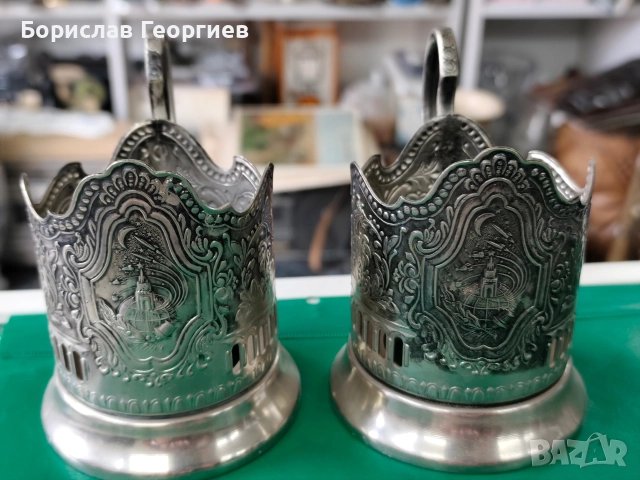 Комплект от шест броя руски посребрени подстакани, снимка 4 - Антикварни и старинни предмети - 52563014