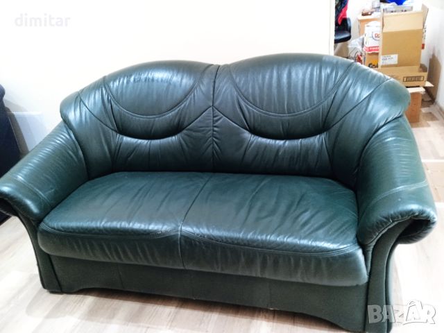 Холандски кожен диван- зелен  , снимка 1 - Дивани и мека мебел - 45715124