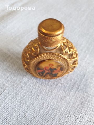 Старинно шишенце от френски парфюм с метален обков и позлата, снимка 4 - Антикварни и старинни предмети - 46125695