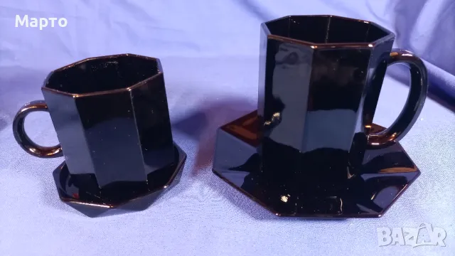 Френски черен аркопал за чай и кафе с чинийки и каничка за мляко, снимка 2 - Чаши - 49677798