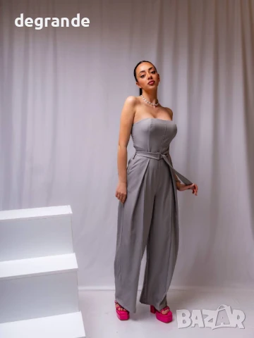 Дамски сив гащеризон с коланче, снимка 3 - Гащеризони - 50897514