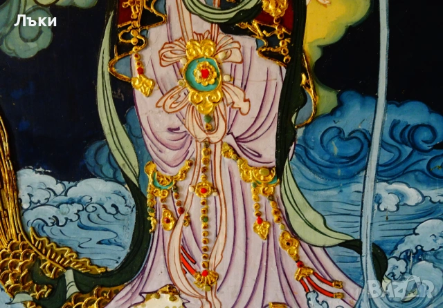 Японска картина богиня Guanyin,злато,релеф. , снимка 7 - Картини - 53650769