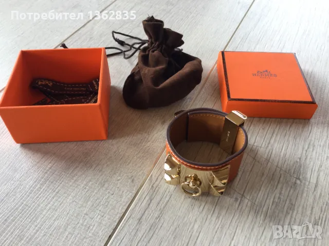 НОВА оранжева гривна от естествена кожа HERMES Paris Collier de Chien, снимка 2 - Гривни - 47129137