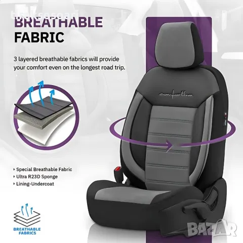 Комплект 4 седалки LUX Сива Тапицерия за седалки Comfortline CMF206, снимка 3 - Аксесоари и консумативи - 49959715