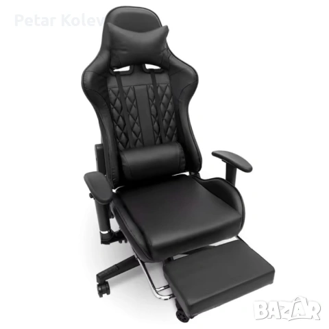 Геймърски стол с прибираща се подложка за крака и функция за масаж - черен, снимка 2 - Други стоки за дома - 53455730