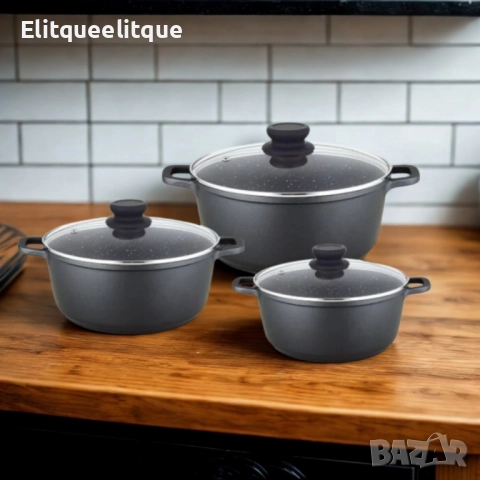 Гранитен комплект касероли Lexical ECO SMART SERIES – 6 части 24/26/30 см, снимка 4 - Съдове за готвене - 52185335