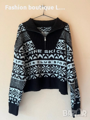 Дамска плетена блуза с цип отпред в черно и бяло 🖤🤍🖤🤍🖤🤍🖤🤍🖤🖤
