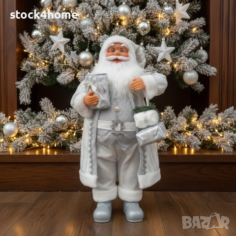 Коледна декоративна фигура Дядо Коледа в сребристи орнаменти, снимка 5 - Декорация за дома - 52525510