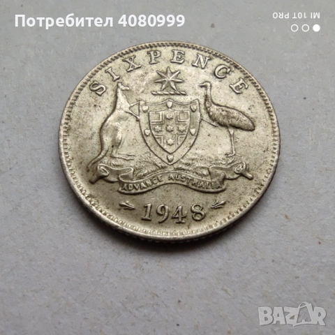 Австралия 6 пенса 1948, снимка 2 - Нумизматика и бонистика - 54212442