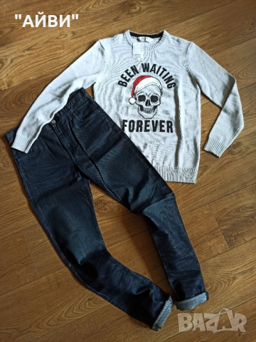 H&M детски еластични дънки и Коледен пуловер, снимка 2 - Детски панталони и дънки - 52670844