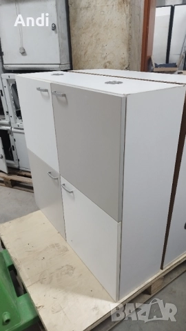 Шкаф за стена 4 врати бяло и сиво с лунички 100/100/35см, снимка 10 - Шкафове - 52979004