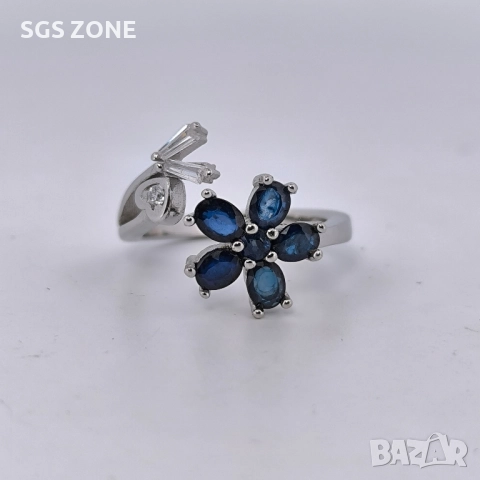 Сребърен пръстен с естествен син сапфир, многоцветен изумруд, снимка 12 - Пръстени - 52278484