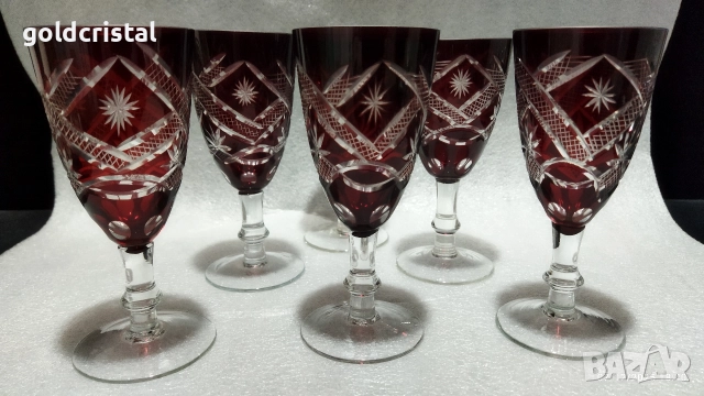 кристални чаши цветен червен кристал , снимка 10 - Антикварни и старинни предмети - 52683543