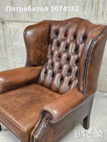 Кресло от естествена кожа в стил Честърфийлд, снимка 2 - Дивани и мека мебел - 46398606