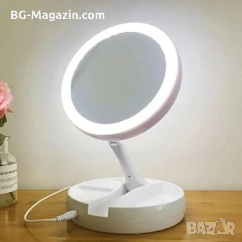 Луксозно сгъваемо настолно огледало с LED осветление и лупа 10x за гримиране дома баня тоалетка, снимка 7 - Други - 51049243