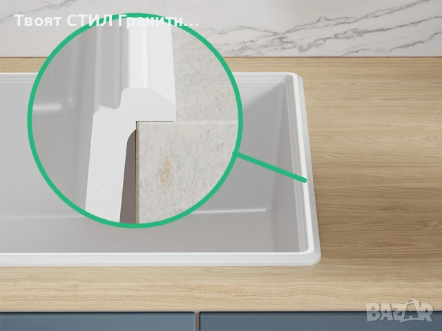 Бял кухненска мивка от гранит Копенхаген 40 Top 700х500, снимка 4 - Мивки - 50860937