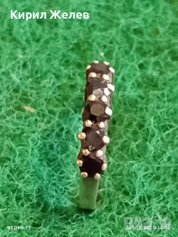 Елегантен нежен сребърен пръстен с ювелирно инкрустирани ЧЕРЕН ТУРМАЛИН ювелирна изработка 41136, снимка 2 - Пръстени - 52882402
