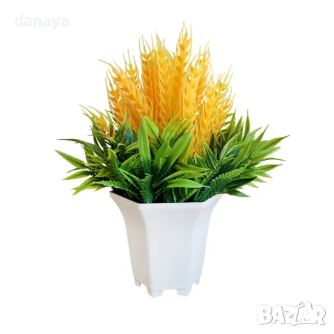 4946 Изкуствено цвете в бяла саксия, 28 см, снимка 4 - Изкуствени цветя - 46788813