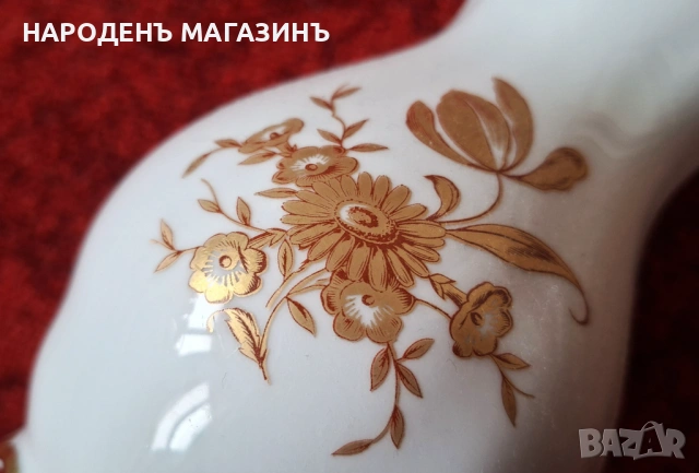 1948 г. JLMENAU - Старинен немски порцелан ваза порцеланова цветя злато, снимка 8 - Други ценни предмети - 53608976