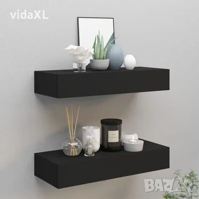 vidaXL Стенни рафтове с чекмеджета, 2 бр, черни, 60x23,5x10 см, МДФ(SKU:330258), снимка 2 - Други - 49539876