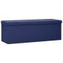 vidaXL Сгъваема пейка за съхранение, синя, изкуствен лен(SKU:338795