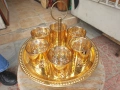 стар японски позлатен поднос с шест чаши , снимка 1