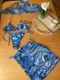 Нов син бански костюм комплект плажна пола кърпа глава сет  от четири части  , снимка 2