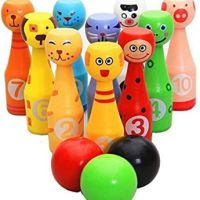Шоро дървен комплект топки за боулинг играчка с 10 различни карфици за животни и 3 , снимка 1 - Образователни игри - 45875996