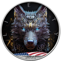 AI CYBER WOLF 1 Oz Сребърна монета 1$ САЩ 2024 г, снимка 3 - Нумизматика и бонистика - 44984610