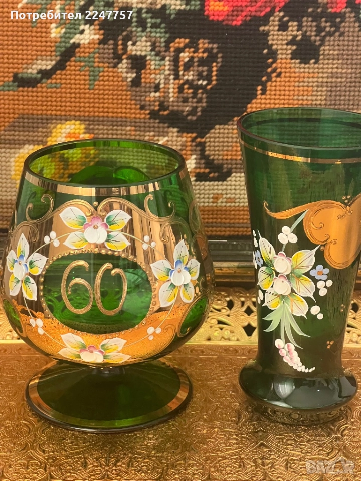 Бохемска чаша и ваза, снимка 1
