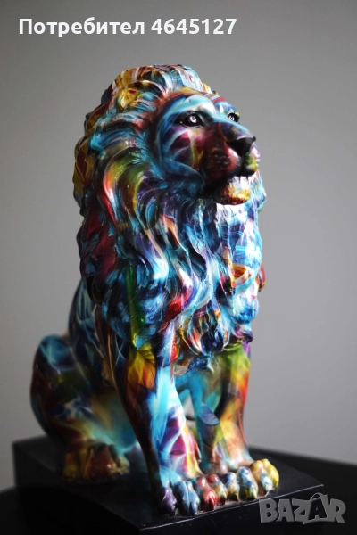 Уникална ръчно изработена епоксидна статуя на лъв – цветен арт дизайн, снимка 1
