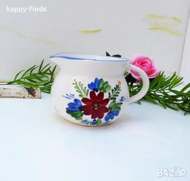 💕🧸Ръчно рисувана италианска малка керамична каничка за сметана Camer, снимка 1