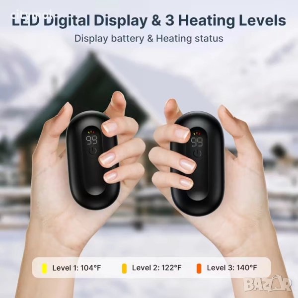 2 бр. акумулаторни грейки за ръце, за многократна употреба, LCD дисплей, снимка 1