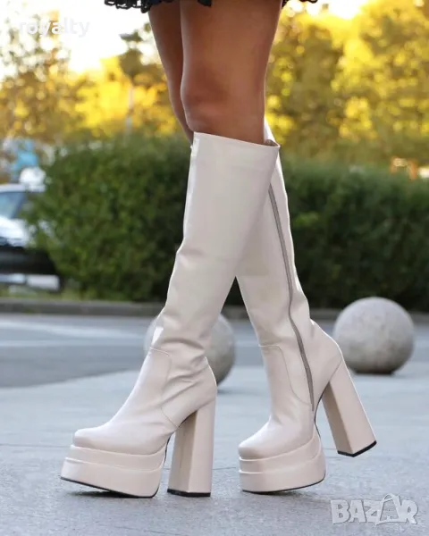 Ботуши на ток - бежова кожа, снимка 1