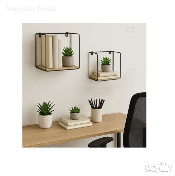 Комплект декоративни рафтове Mercado Trade, За стена, 2бр., Квадратни, снимка 1