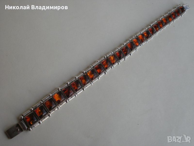 Сребърна руска гривна с кехлибар бижу, снимка 1