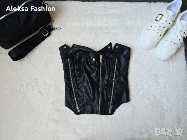 Дамски кожен корсет бюстие топ