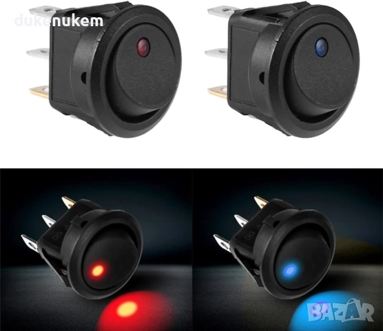 Комплект 5 бр. кръгли рокер ключове с LED индикатор, снимка 6 - Аксесоари и консумативи - 51821659