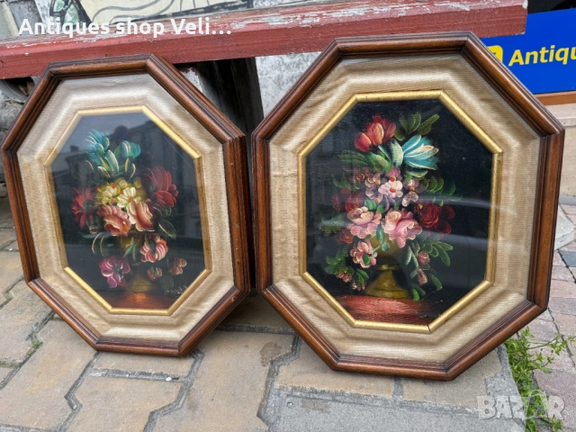 Чифт рисувани картини с рамки и стъкло №8042 