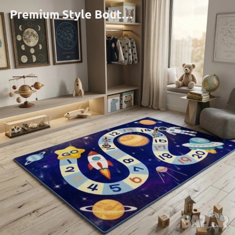 Детски килим за игра 120х160см - Тъмносин килим с космос и пътека от числа, противоплъзгащ и миещ се, снимка 5 - Други стоки за дома - 53882069