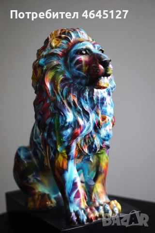 Уникална ръчно изработена епоксидна статуя на лъв – цветен арт дизайн