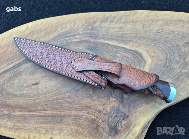 Ръчно изработен ловен нож дамаска стомана с кожена кания LN432, снимка 5 - Ножове - 52943469