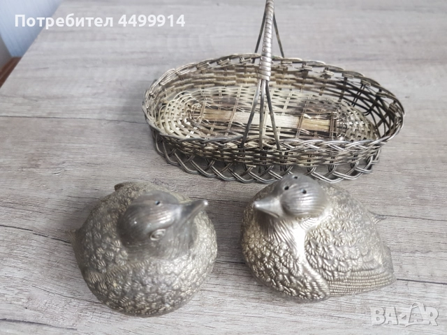 Комплект посребрени солници пилета в кошничка, снимка 6 - Антикварни и старинни предмети - 52913694
