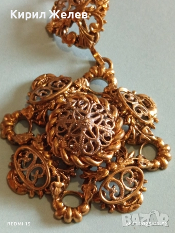 КОЛИЕ СТАРИННО РАЗКОШНО ПОЗЛАТЕНО ФИННА РЪЧНА МАЙСТОРСКА АЖУРНА ИЗРАБОТКА 52321, снимка 6 - Колиета, медальони, синджири - 52544998