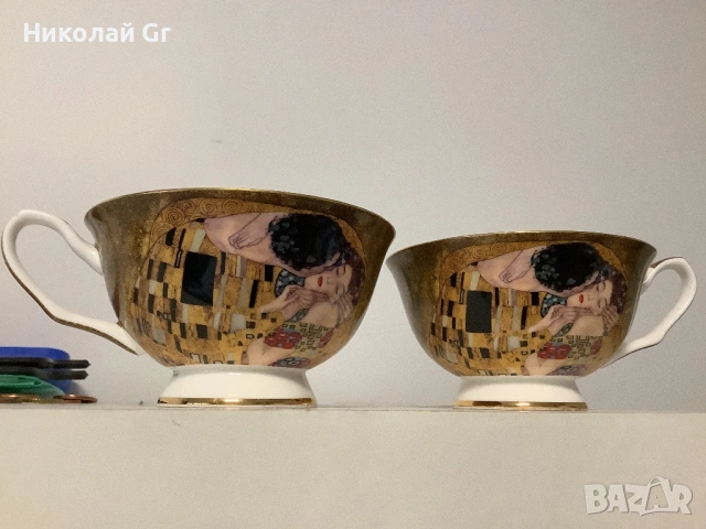 Чаша с чинийка G  Klimt  Ар Нуво  позлатен порцелан  отличен състояние  без следи от употреба  2 бр, снимка 3 - Антикварни и старинни предмети - 53944995