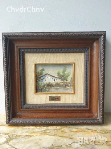 23x21см/3бр малки стари картини масло върху платно/селски пейзажи/картина в дървена рамка, снимка 5 - Картини - 48789469