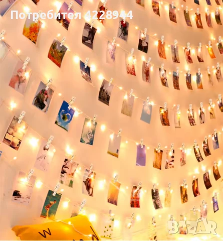 Коледни LED щипки за снимки – 2м гирлянд с батерии, топла светлина, снимка 3 - Декорация за дома - 50778395