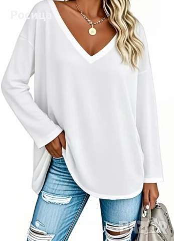 Дамска блуза с дълъг ръкав в бяло и в черно 5ХЛ нови