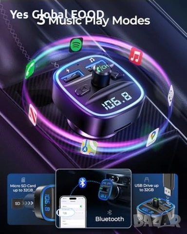 LENCENT Bluetooth FM трансмитер с 2 USB, снимка 4 - Друга електроника - 53616005