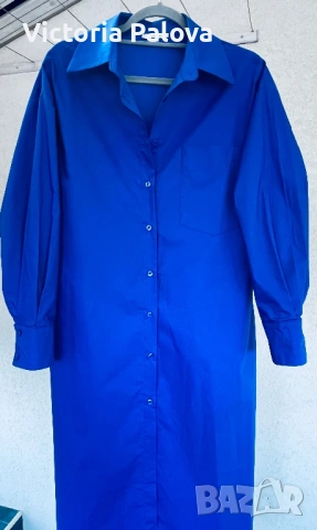 Ефектна италианска рокля - риза  LUMINA, кралско синьо, 100% памук, снимка 5 - Рокли - 54164733
